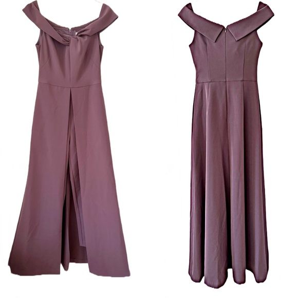 Kay Unger Dresses & Skirts - Kay Unger Kiana Crepe Walk-Thru Jumpsuit Maxi Dress Off Shoulder Mauve Sz 4 NWT